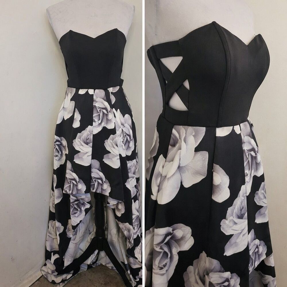Speechless Black White Floral Dress Size 3 Sweetheart Cutout Juniors